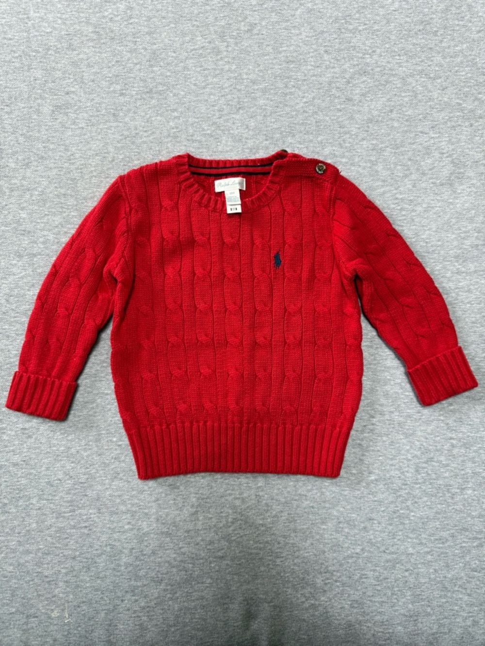 Ralph Lauren Red Cable Knit Sweater with Navy Pony 18 Months